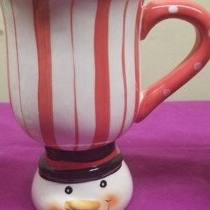 Christmas Candy Cane Stripes Snowman Pedestal mug